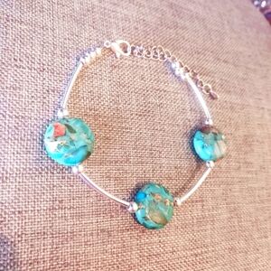 Boho Chic Turquoise Colored Sea Jasper Beaded Bracelet - New Item (6.5"-9.5")